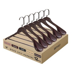 BP4U 16-Inch Wooden Suit Hangers with Non-Slip Pants Bar, Wood Extra-Wide Shoulder Hangers - 1 of 4
