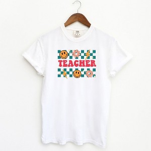 Simply Sage Market Women's Retro Teacher Checkered Short Sleeve Garment Dyed Tee - 1 of 2