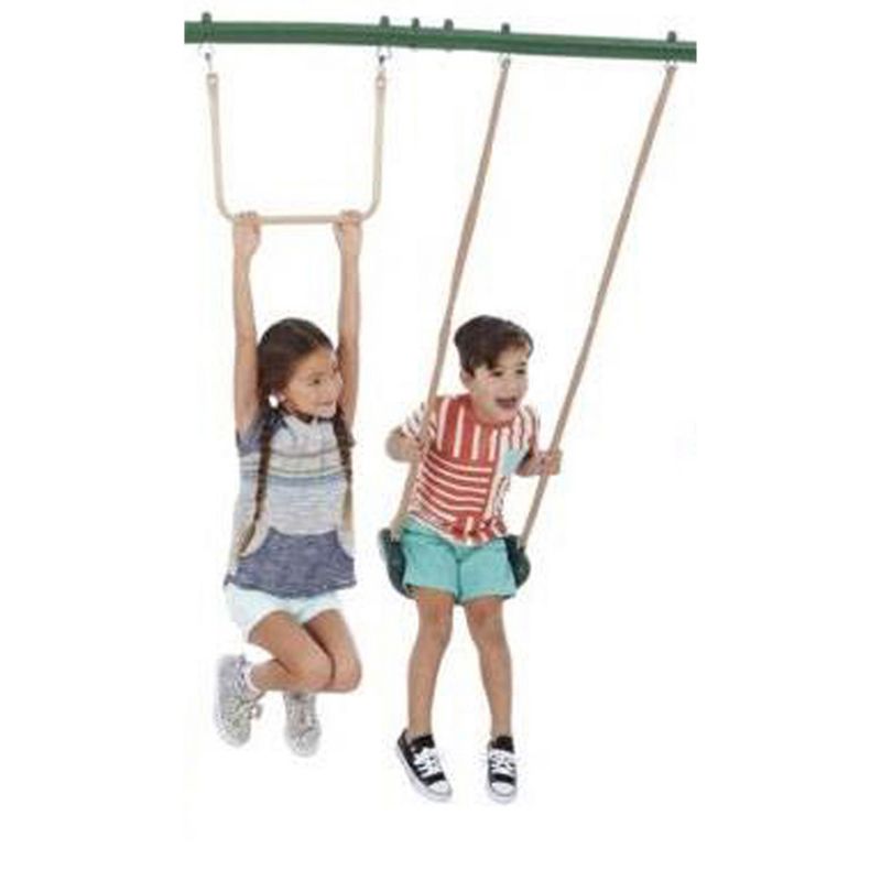 XDP Recreation Central Park Swing Set, 6 Child Capacity, Backyard Playset with Slide, Trapeze Swing, Fun-Glider, and 2 Traditional Swing Seats, Green, 4 of 7