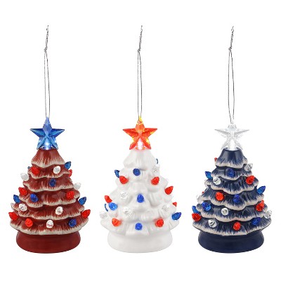 Mr. Christmas Mini Patriotic LED Christmas Tree Ornaments - set of 3 - 5"