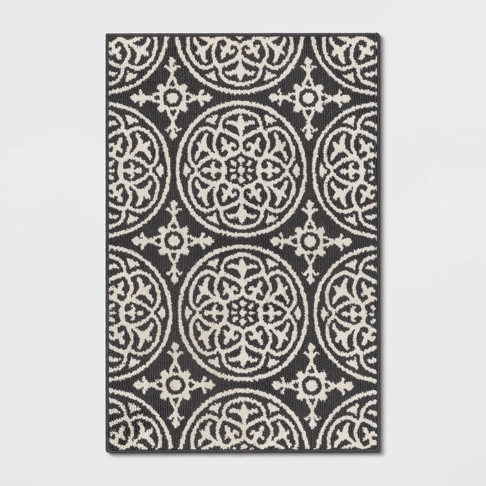 Photos - Area Rug 2'6"x3'10" Washable Medallion Tufted And Hooked Accent Rug Gray - Threshol