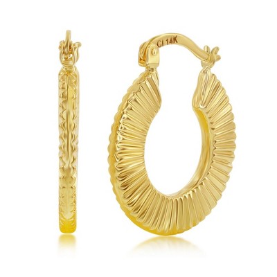 Classic Gold 14K Yellow Gold, Textured 20mm Hoop Earrings - Gold