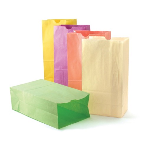 Hygloss Gusseted Flat Bottom Paper Bags, Size #6, Pastel Assorted Colors,  28 Per Pack, 3 Packs