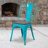 ADILE Metal Stackable Dining Chairs with Wood Seat, Teal-blue - 3 of 4