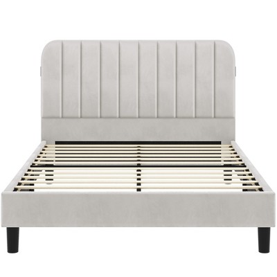 Yaheetech Upholstered Platform Bed Frame with Square Tufted Fabric Headboard