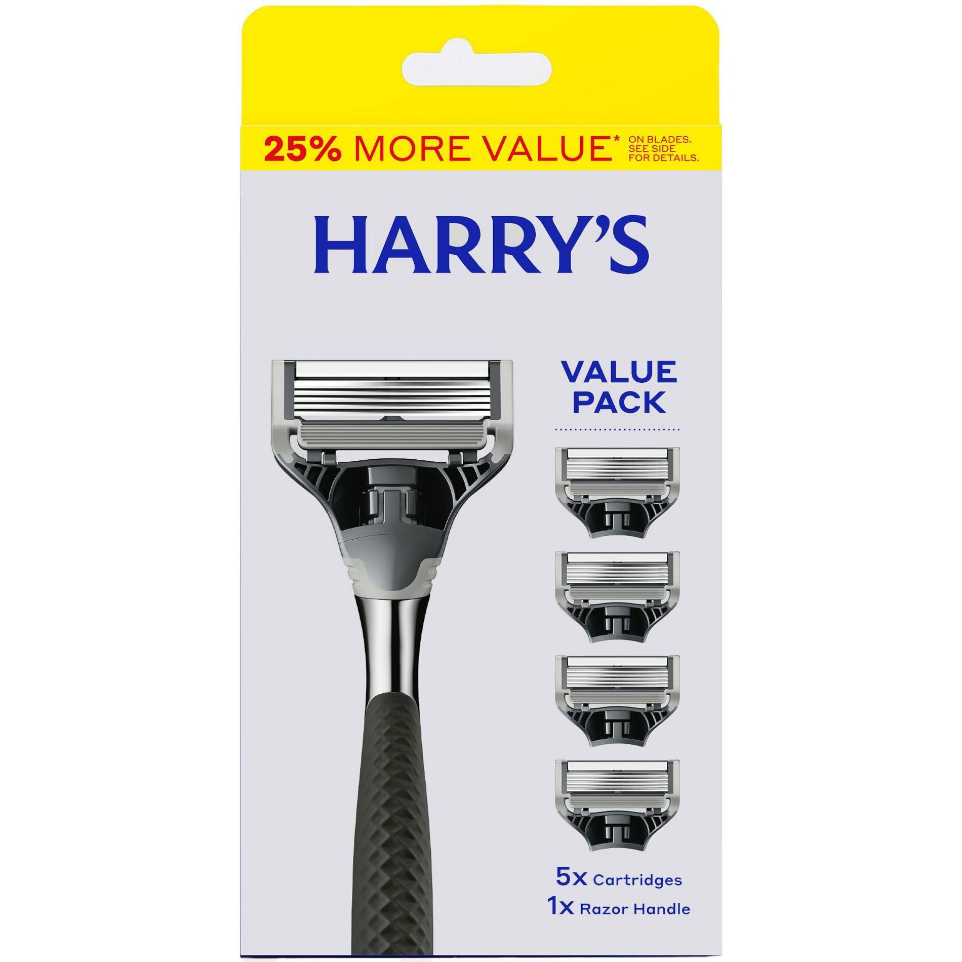 Harry's Original Razor Handle for Men with 5 Razor Blade Cartridges - Ink Chrome