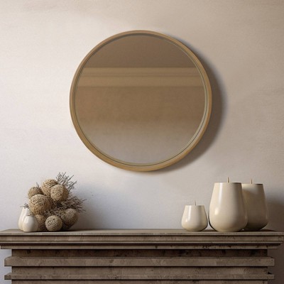Natural Pine Wood Round Wall Mirror