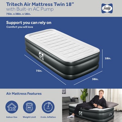 Sealy Twin 18" Gray and White Inflatable Air Mattress with Built-In Pump