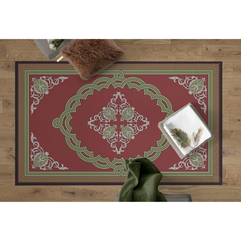 Deerlux Transitional Living Room Area Rug with Nonslip Backing, Red Medallion Pattern, 1 of 5