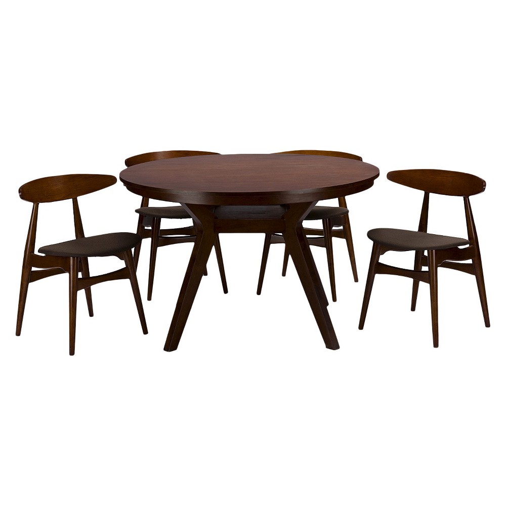 Flamingo Mid-Century 5 Piece Dining Set - Brown Walnut/Gray - Baxton Studio was $1314.99 now $986.24 (25.0% off)