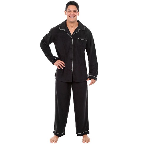 Adr Men's Plush Fleece Pajamas Set, Button Down Pjs For Winter Black X  Large : Target