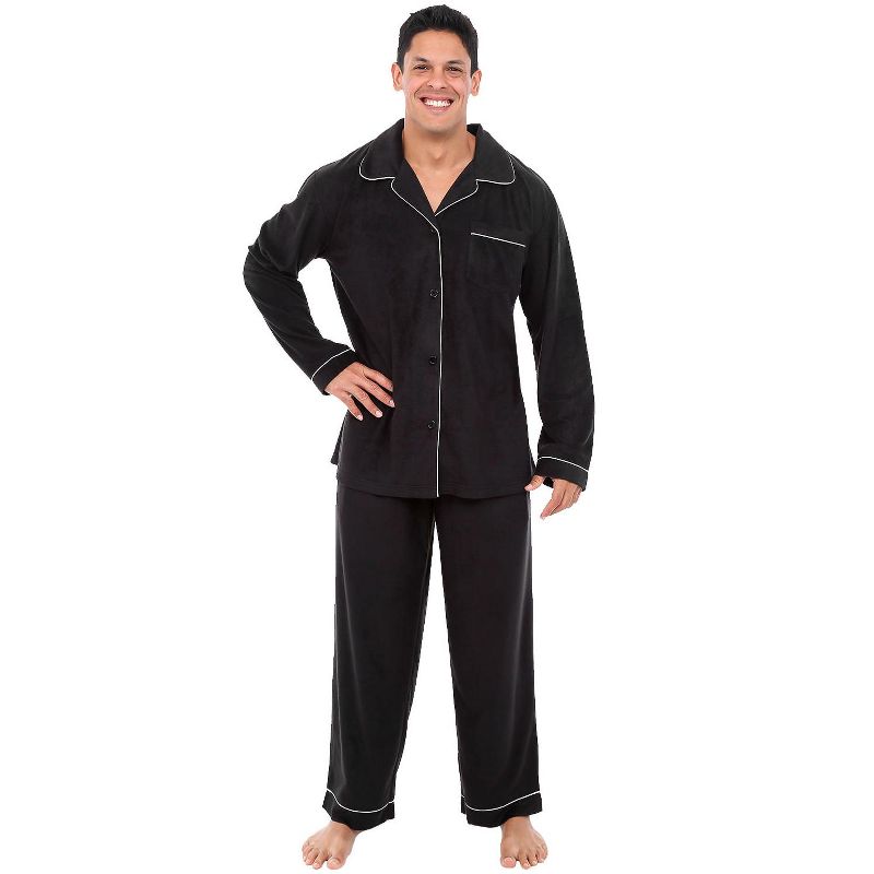 Men's Soft Plush Fleece Pajama Lounge Set, Warm Long Sleeve Shirt and Pants, PJ, 1 of 8
