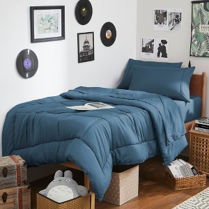 7PC Campus Ready Dorm Twin XL Bedding Bundle, Solid Comforter, Pillows and Sheet Set - 1 of 1