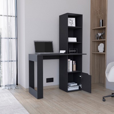 Vynxaria Office Table Computer Desk with Single Cabinet 4-Tier Bookcase Space Saving Office Furniture for Home Study