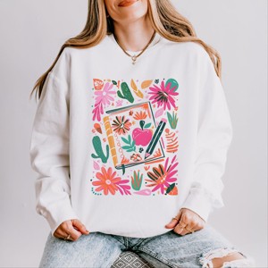 Simply Sage Market Boho Teacher Book Floral Lightweight Garment Dyed Sweatshirt - 1 of 4