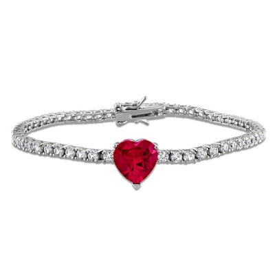 EVERLY JEWELRY | Sterling Silver 9 1/4 CT TGW Created Ruby and Created White Sapphire Bracelet, 7.25 inch