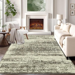 Washable Vintage Area Rug, Low-Pile Soft Faux Wool Carpet with Non-Slip TPR Backing, Stain-Resistant Large Rug for Living Room, Bedroom - 1 of 4