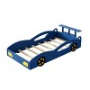 Twin Size Car Bed Car-Shaped Platform Bed Frame with Wheels For Teens, Corduroy, Red/Blue-ModernLuxe - 4 of 4