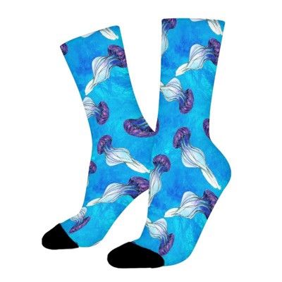 Ocean Jellyfish Women Printed Crew Socks Funny Funky Socks Soft Polyester Novelty Gifts for Artists Men