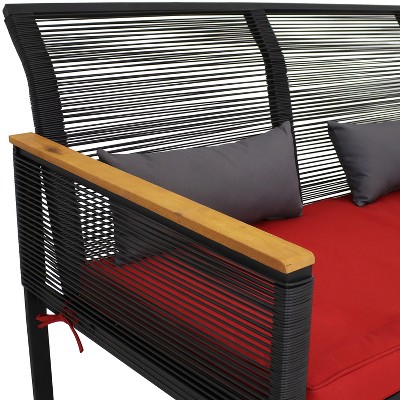 Coachford 4-Piece Resin Rattan Outdoor Patio Set with Red Cushions
