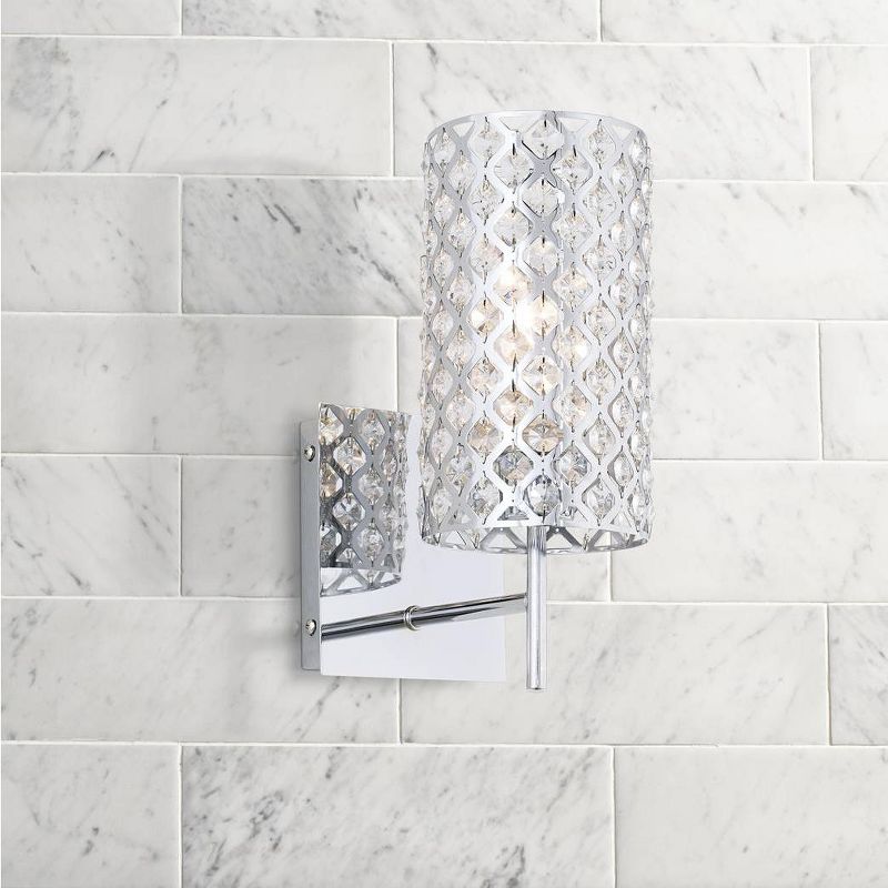 Possini Euro Design Modern Wall Light Sconce Chrome Lattice Hardwired 12 1/2" High Fixture Crystal for Bedroom Bathroom Hallway, 2 of 9