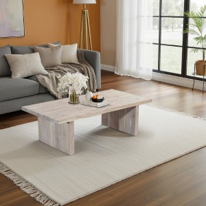 Royal Hampton Coffee Table | 48 Inch Rectangular Top | Handcrafted Washed White Acacia Wood | Panel Leg Base - 1 of 1