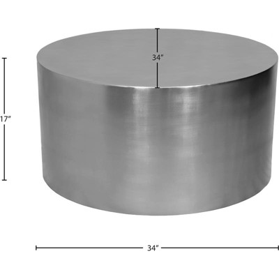 Round Brushed Chrome Metal Industrial Cocktail Table