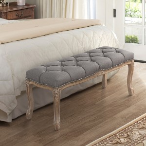 Arceso Bedroom Bench, French Vintage Tufted Entryway Bench, 45.2" Carving Upholstered End of Bed Bench - 1 of 4