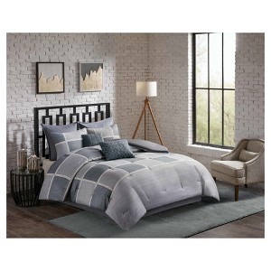 Black & Grey Austin Herringbone Print Comforter Set (Queen) 8pc, Gray