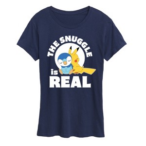 Women's - Pokémon - The Snuggle Is Real Pikachu and Piplup Short Sleeve Graphic T-Shirt - 1 of 4