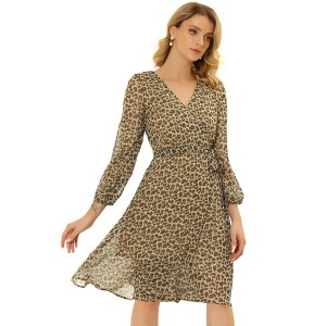 Allegra K Women's Boho Floral V Neck Tie Waist Long Sleeve Chiffon Wrap Midi Dress - 1 of 4