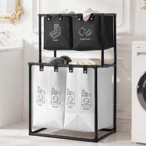 Attop Upgraded 2 Tier Divided Laundry Hamper 4 Removable Canvas Bags, For Storing Family Clothes,Laundry Basket & Toy Organizer - 1 of 4