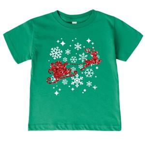 Santa Sleigh Glitter - Toddler Short Sleeve Tee and Kids Youth Short Sleeve Tee - 1 of 2