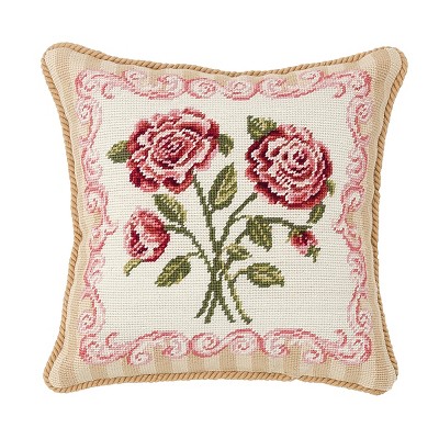 C&F Home 14" x 14" Antique Rose Needlepoint Pillow