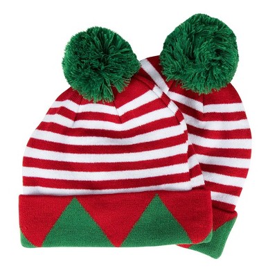 Juvale 2 Pack Elf Christmas Beanie, Red Holiday Party Hats with Pom Pom, 28.2" Head Circumference