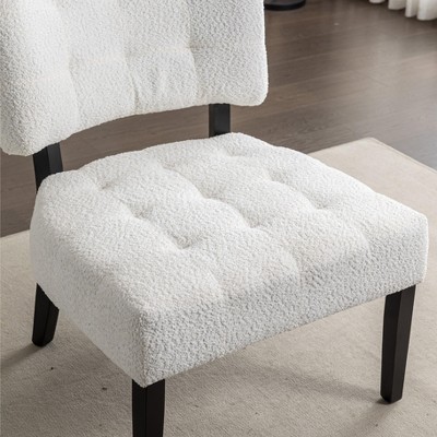 Brown Faux Leather Tufted Slipper Chair with Wood Legs