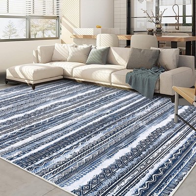 Boho Rug Machine Washable Area Rug, 9'x12' Blue
