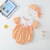 MyKids-USA Baby Girl Floral Pattern Lace Patchwork Round Collar Short-Sleeved Colorful Cotton Onesies With Hat - 4 of 4