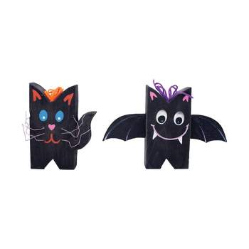 Gallerie II Wood Carved Bat & Cat, Set of 2 Halloween Figure