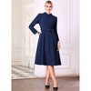 Hobemty Women's Vintage A-Line Mock Neck Long Sleeve Belted Work Flare Dress - 2 of 4