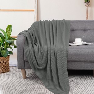 PiccoCasa Sofa Couch Solid Lightweight Cotton Knit Soft Throw Blanket - 1 of 4