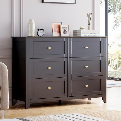 6-Drawer Dresser, Modern Stylish Chest with Deep Drawers & Nickel Round Handles, Wood Organizer for Bedroom, Living Room, Entryway - Black. - image 1 of 4