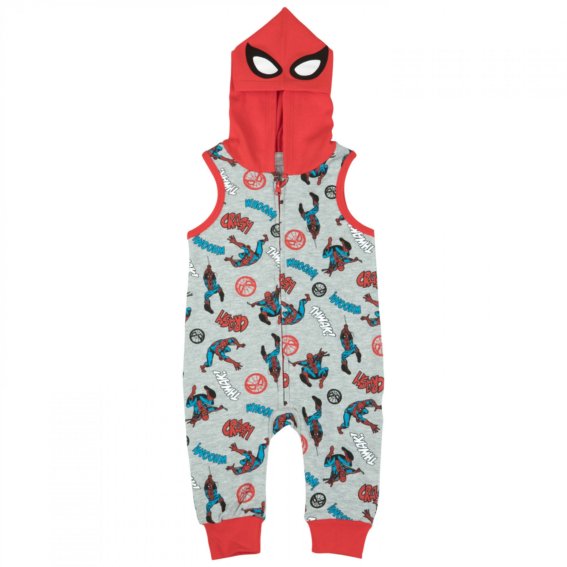 Kids Marvel Spider-Man Mask And All Over Print Sleeveless Hooded Romper - 0-3 Months