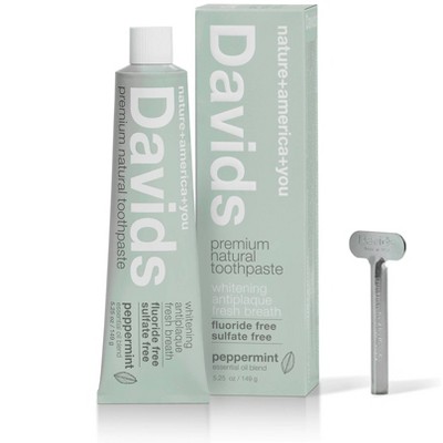 Davids Antiplaque & Whitening Premium Natural Toothpaste Fluoride Free Peppermint - 5.25oz