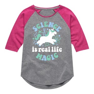 Girls' - Instant Message - Science Is Real Life Magic Shirt Tail Raglan Graphic T-shirt - 1 of 3