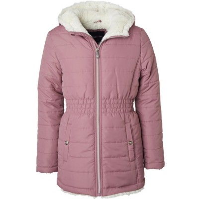 Baby girls' bronze quilted and fur-lined padded jacket