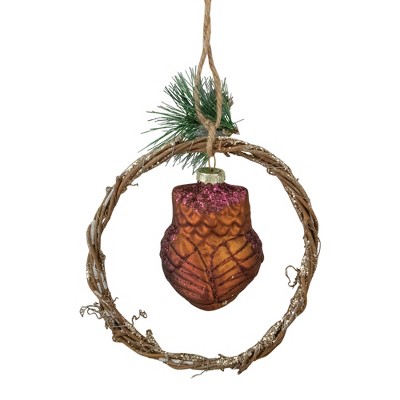 5.25" Brown Glass Owl Ornament with Twig Wreath