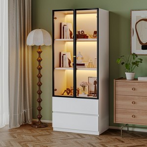 ATJafurn White Display Cabinet with Drawers, Modern Glass Wooden Storage Liquor Cabinet for Collectibles, China Cabinet for Living Room Home Office - 1 of 4