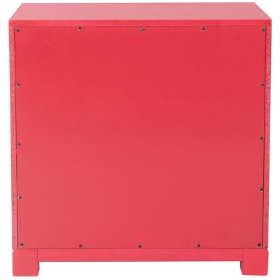 Transitional 3-Drawer Greek Key Nightstand in Polished Red
