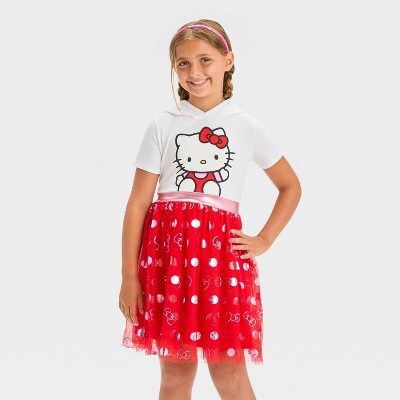 Girls' Hello Kitty Hooded Cosplay Short Sleeve Tutu Dress - Red/white :  Target